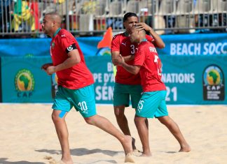 CAN de Beach Soccer : Les Lions de l’Atlas battent les Pharaons et filent en demi-finales