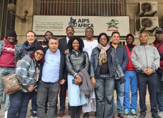 الوفد الإعلامي الإفريقي والعربي في زيارة لمقر الاتحاد الإفريقي للصحافة الرياضية